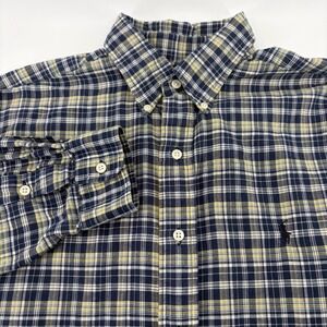 Ralph Lauren Blake Mens L Plaid Button Down Shirt Navy Yellow Cotton Long Sleeve